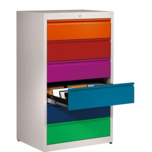 Karteischrank mit Bügelgriff mit 6 Schubladen je 2 Bahnen