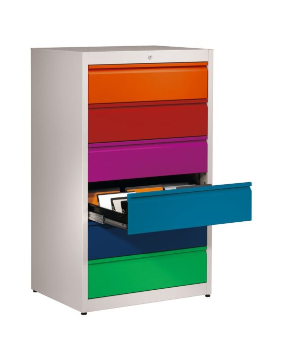 Karteischrank mit Bügelgriff mit 6 Schubladen je 2 Bahnen